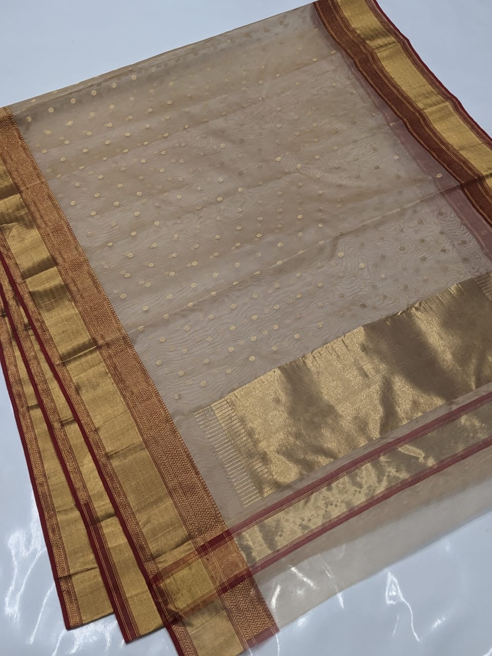 Chanderi Hand Border Beige Saree