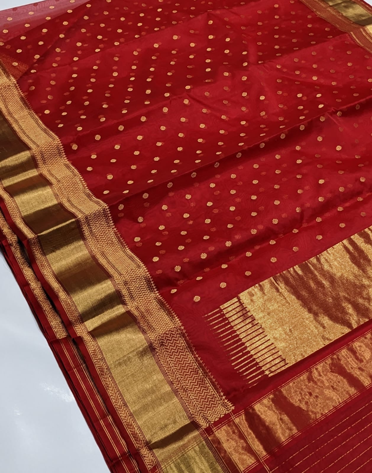 Chanderi Red Hand Border Saree