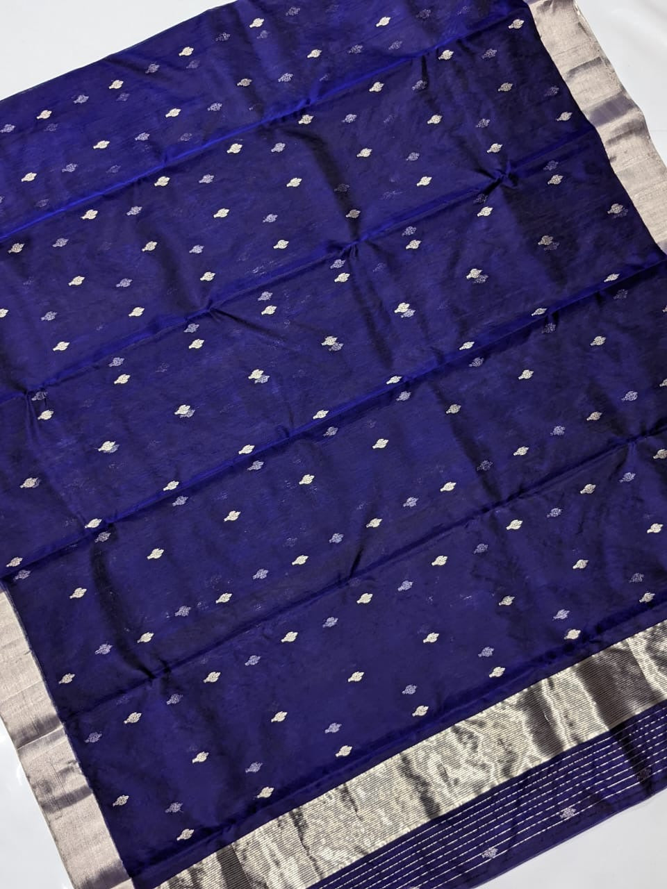 Navy Blue Chanderi Handloom Saree