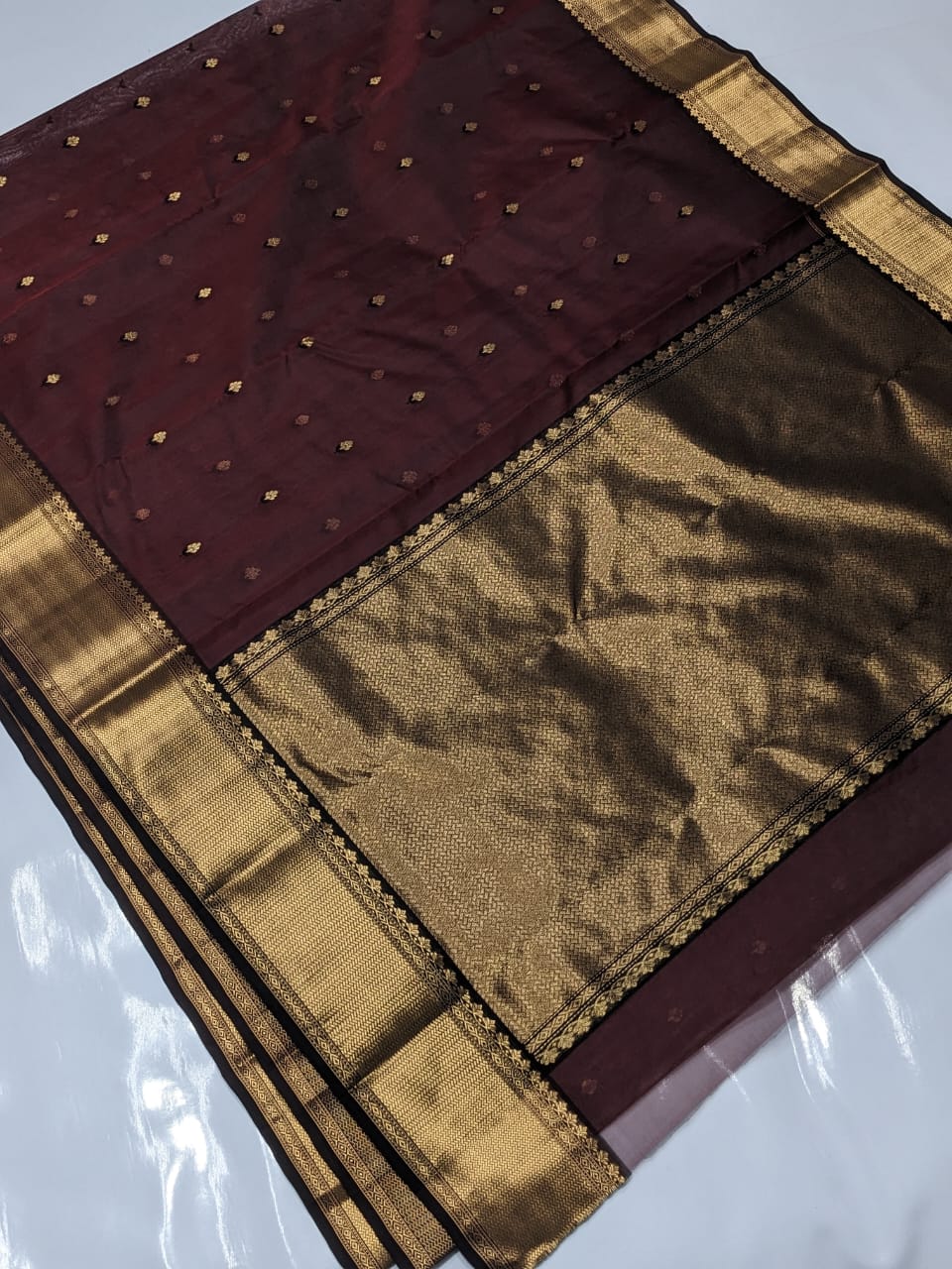 Brown Chanderi Double Buti Handloom Saree