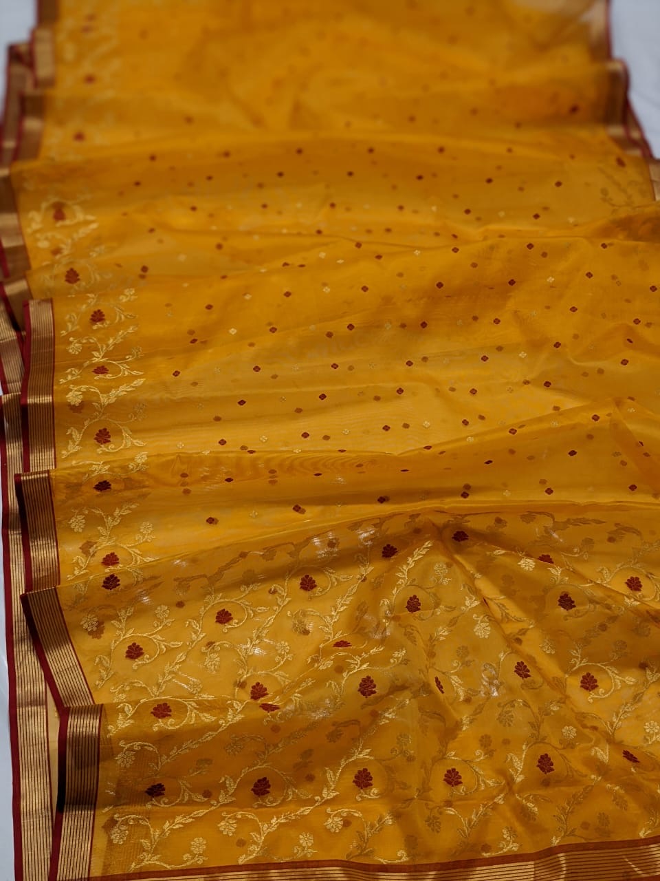 Kesari Yellow Kinar Border Zaal Chanderi Handloom Saree