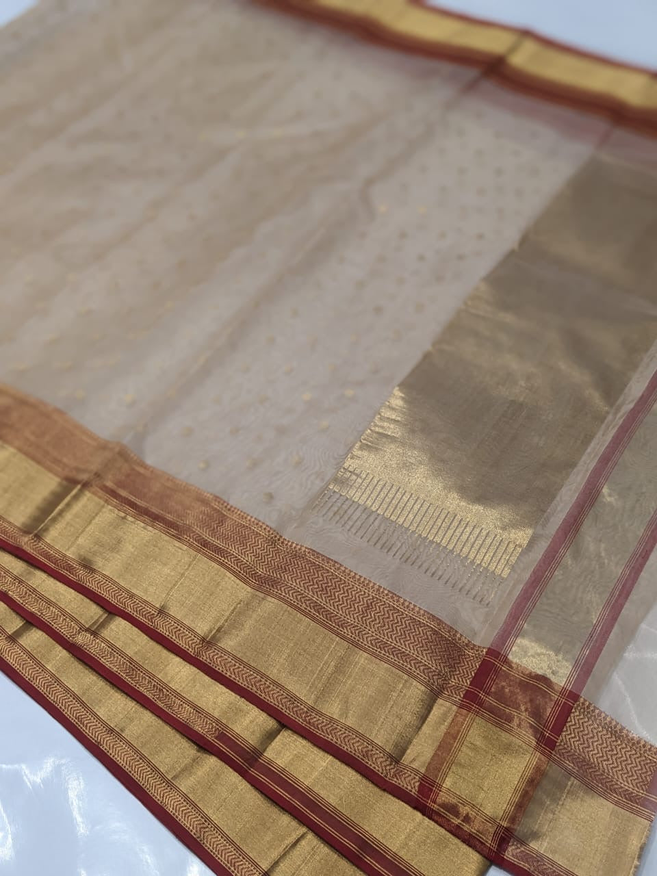 Chanderi Hand Border Beige Saree