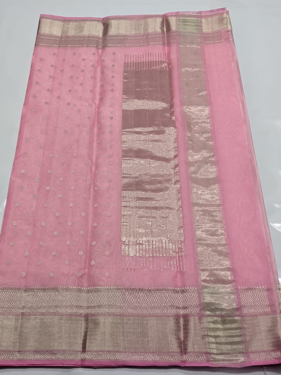 Chanderi Pink Hand Border Saree