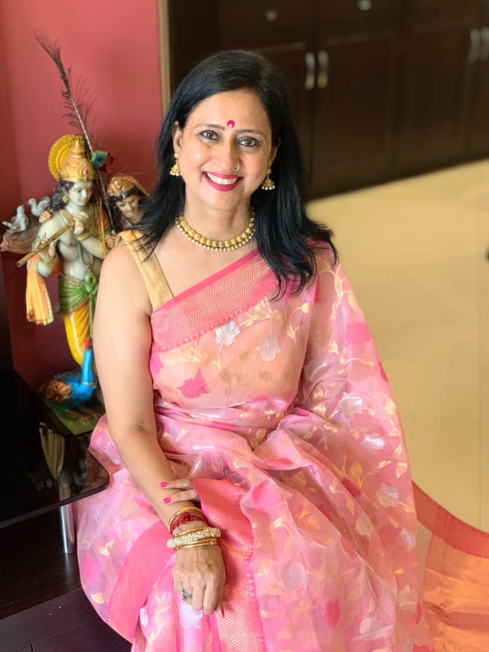 Pink Gold & Silver All Over Zaal Chanderi Handloom Saree