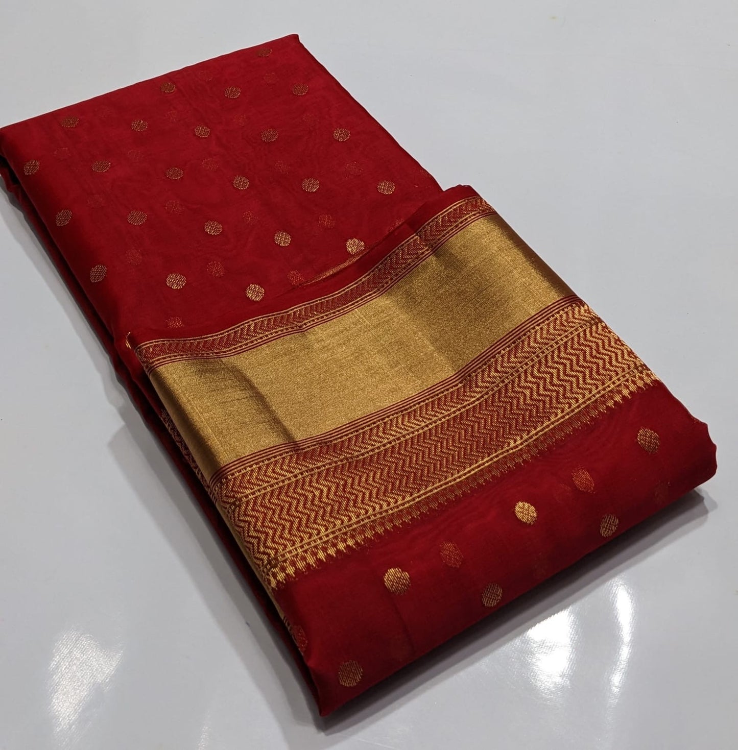 Chanderi Red Hand Border Saree