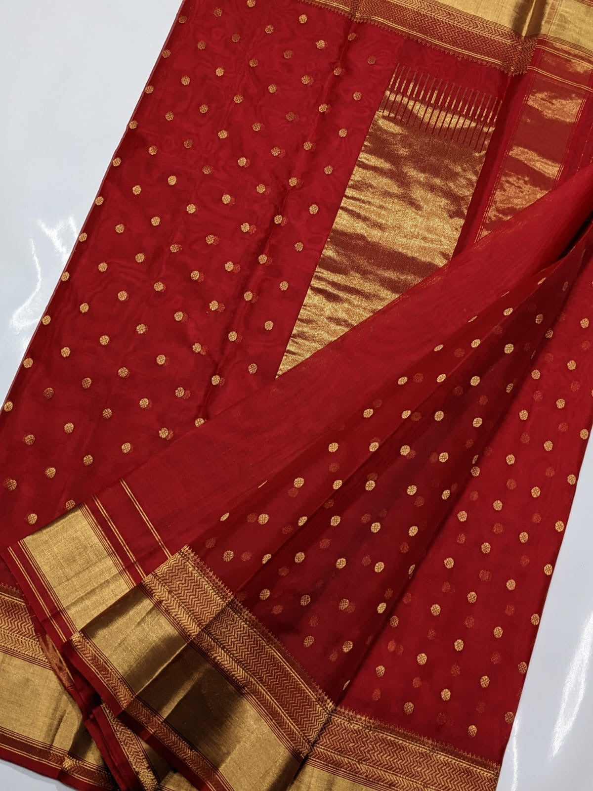 Chanderi Red Hand Border Saree