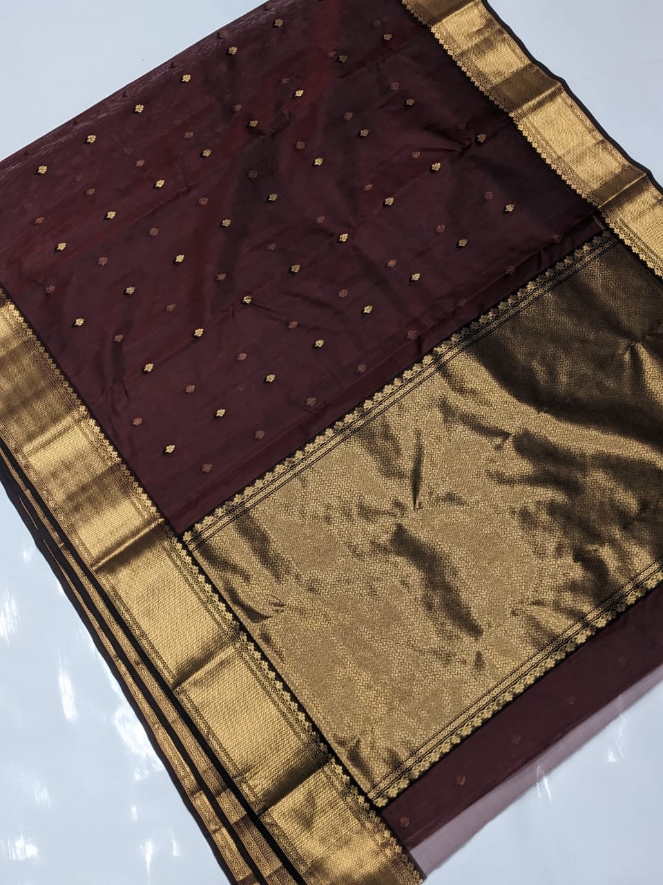 Brown Chanderi Double Buti Handloom Saree