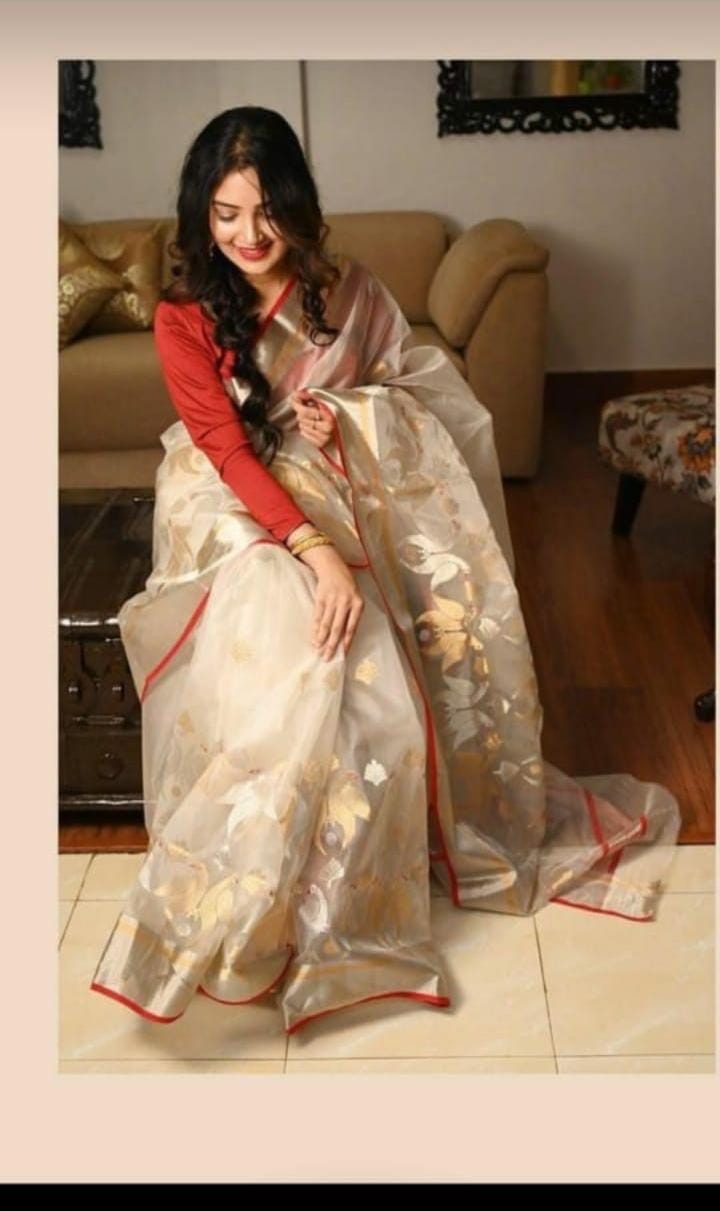 Off White Skirt Border Zaal Saree