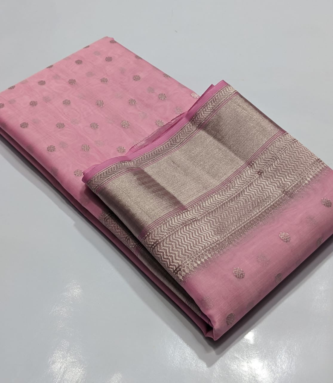 Chanderi Pink Hand Border Saree