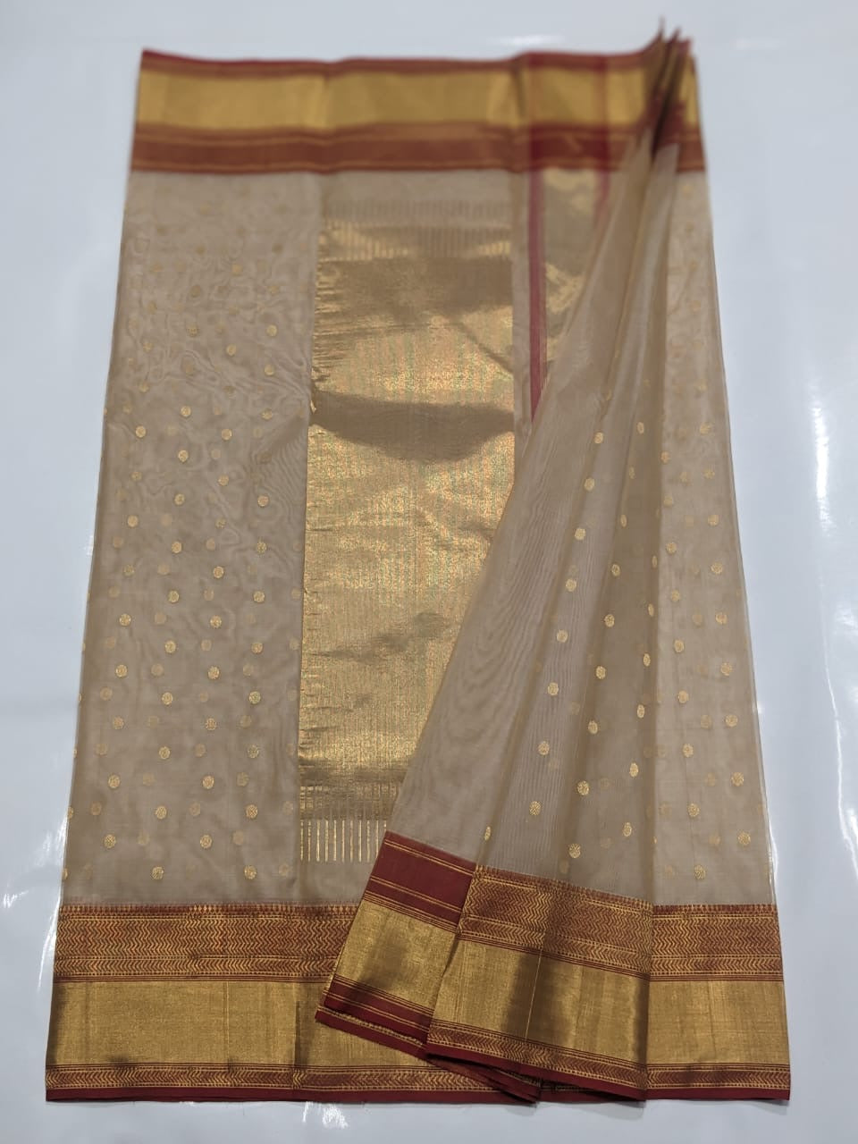 Chanderi Hand Border Beige Saree
