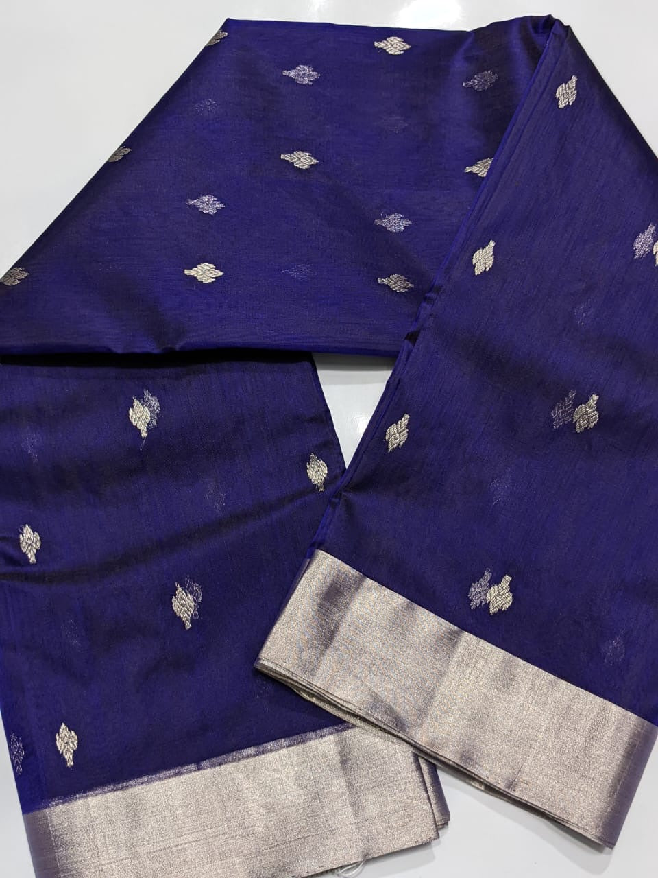 Navy Blue Chanderi Handloom Saree