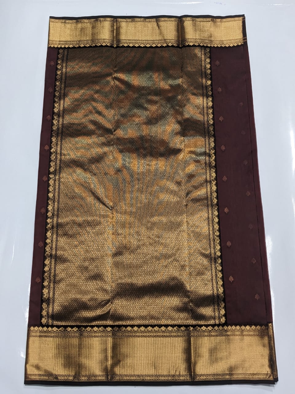 Brown Chanderi Double Buti Handloom Saree