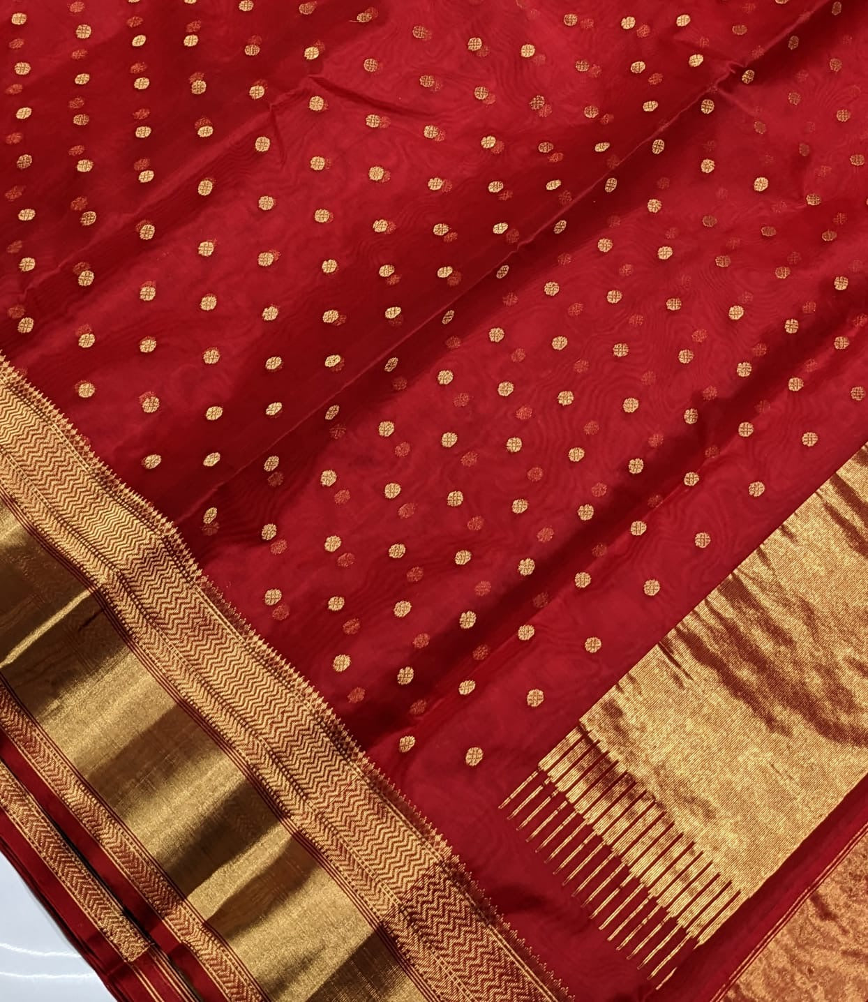 Chanderi Red Hand Border Saree