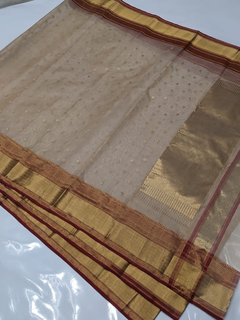 Chanderi Hand Border Beige Saree