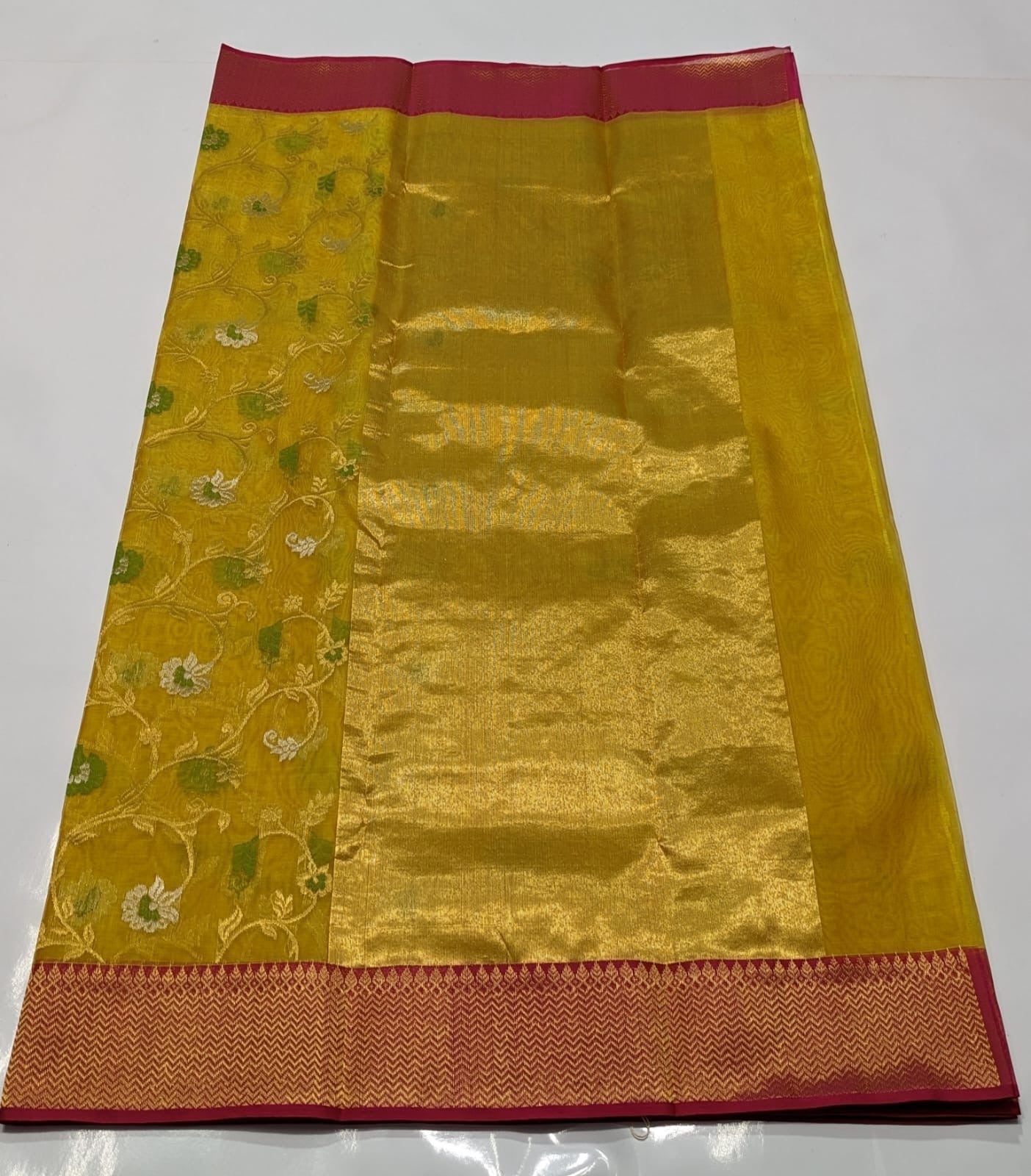 Mustard Yellow Hand Border Zaal Chanderi Handloom Saree