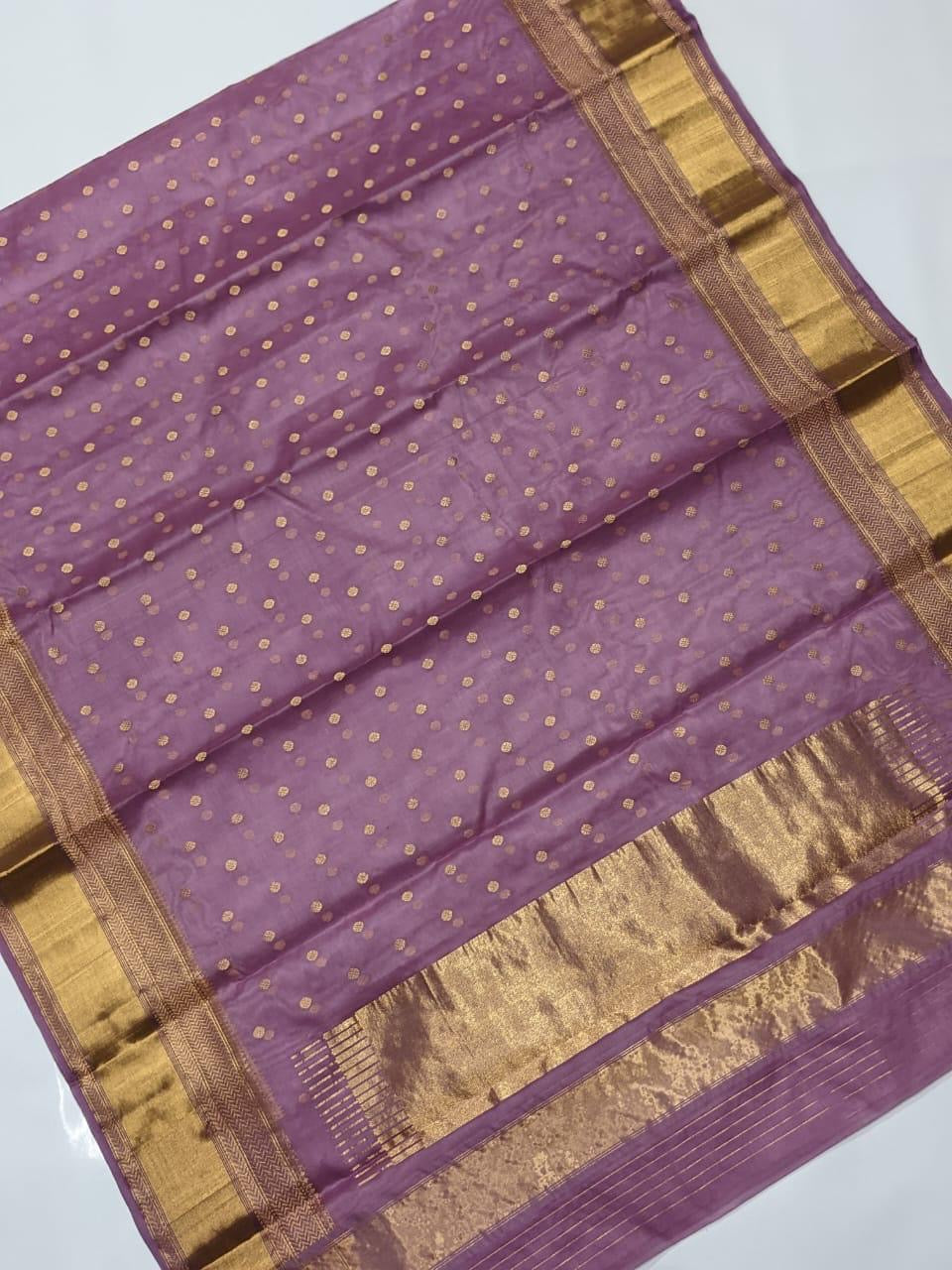 Chanderi Purple Hand Border Saree