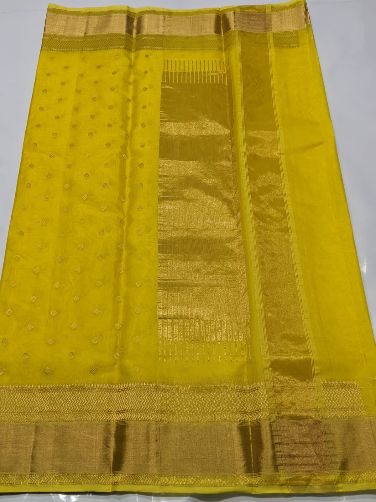 Chanderi Yellow Hand Border Saree