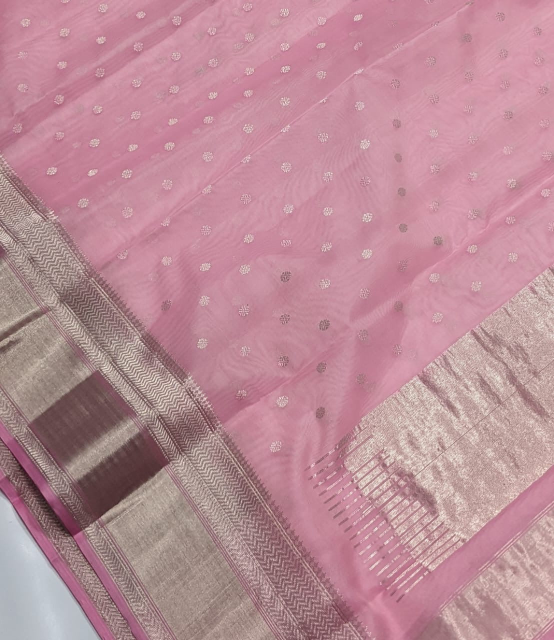 Chanderi Pink Hand Border Saree