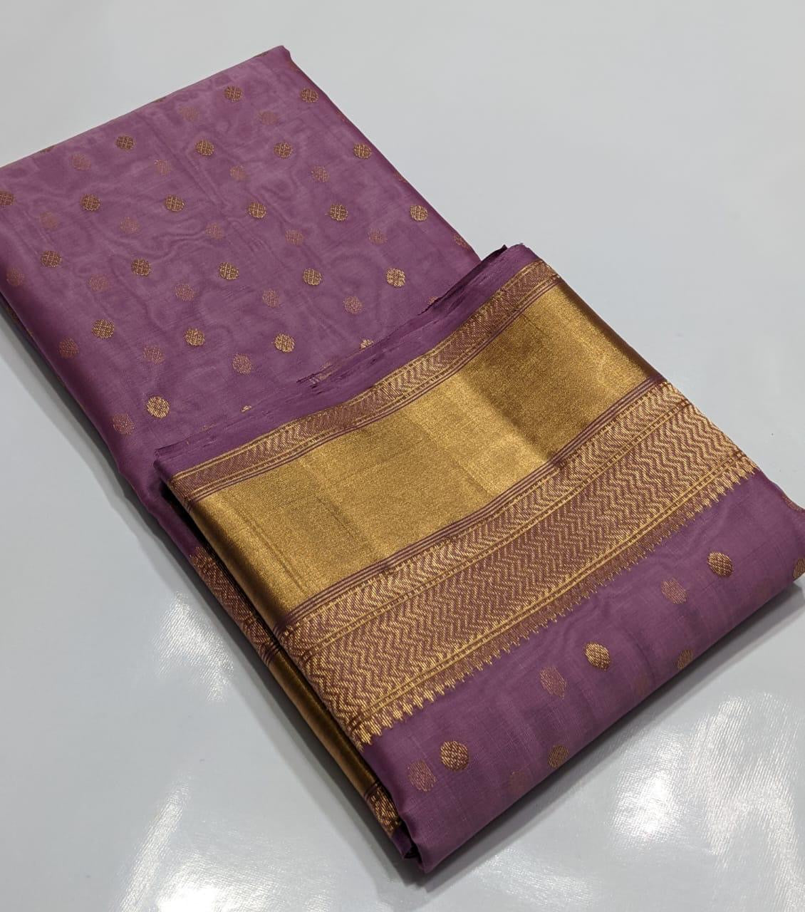 Chanderi Purple Hand Border Saree