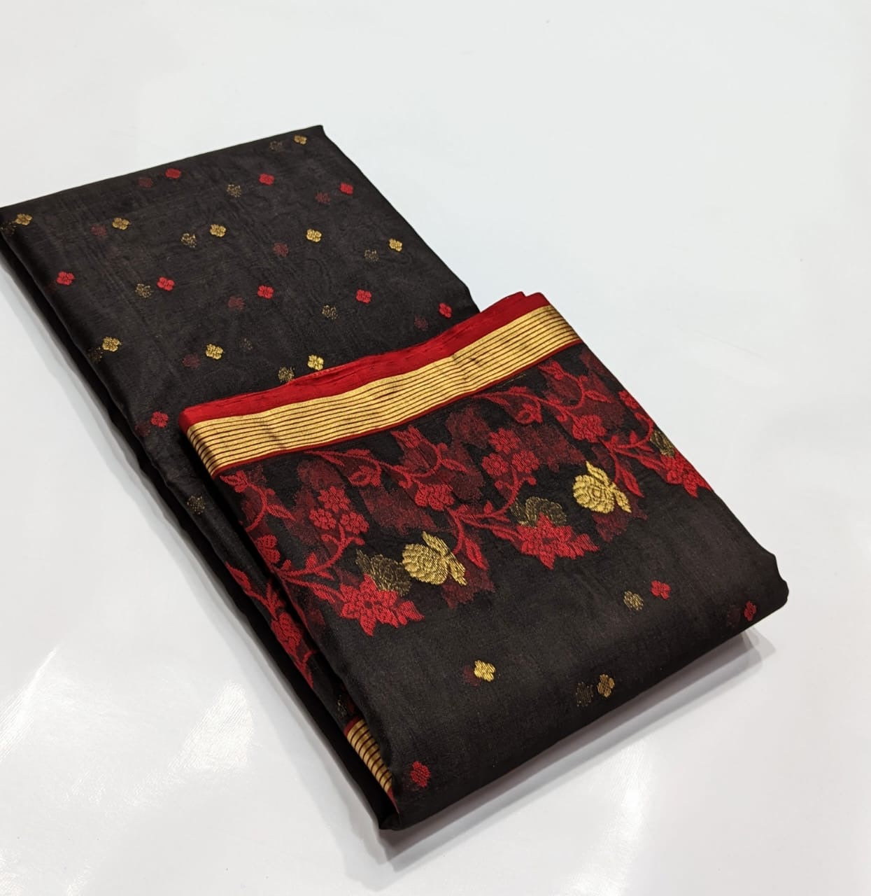Black & Maroon Kinar Border Zaal Chanderi Handloom Saree