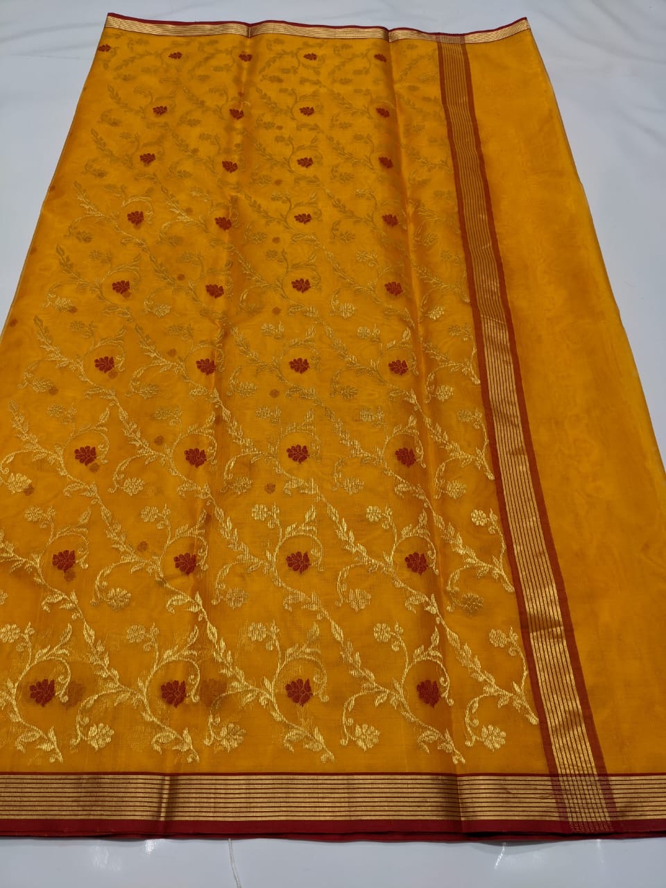 Kesari Yellow Kinar Border Zaal Chanderi Handloom Saree