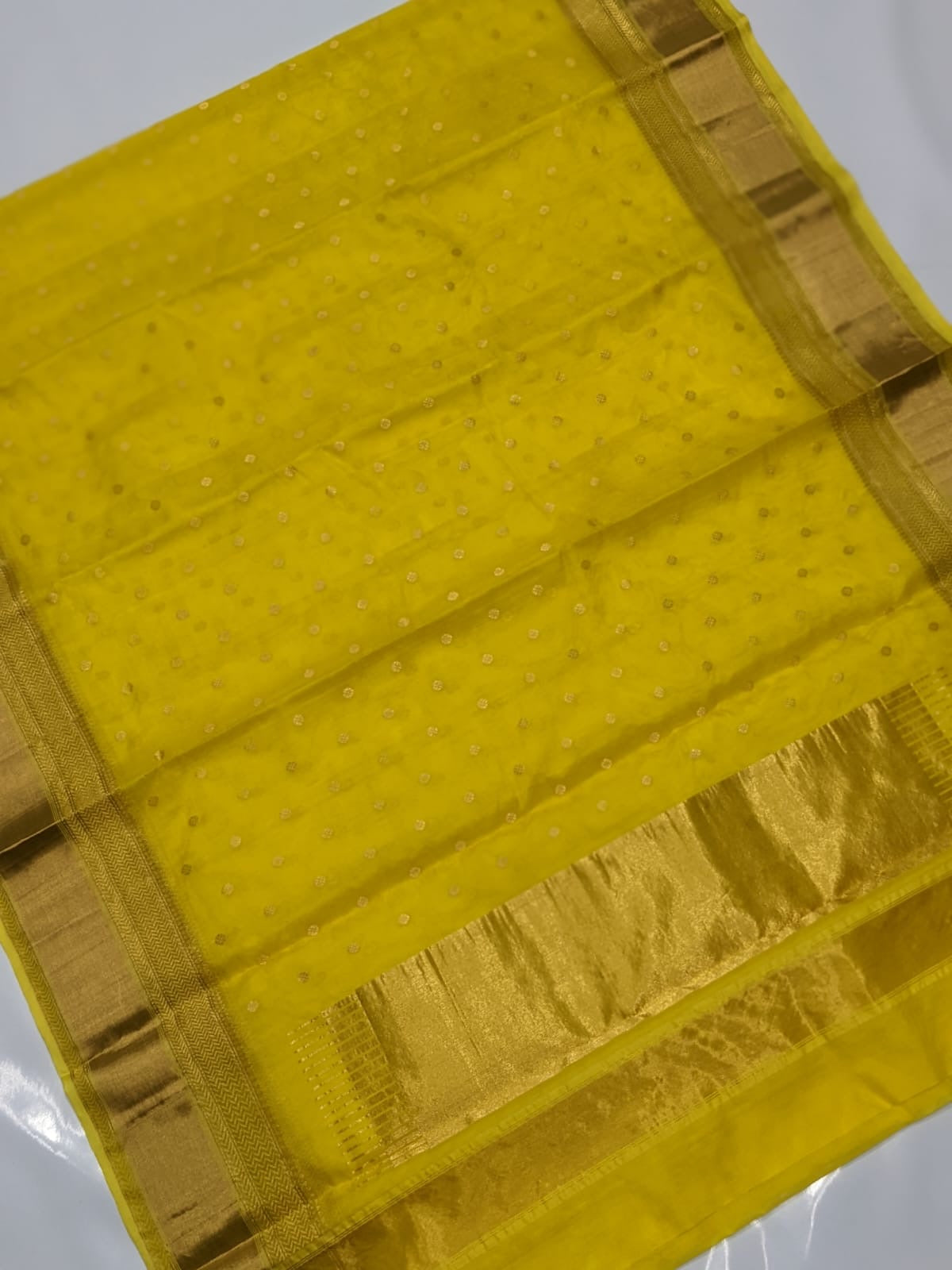 Chanderi Yellow Hand Border Saree