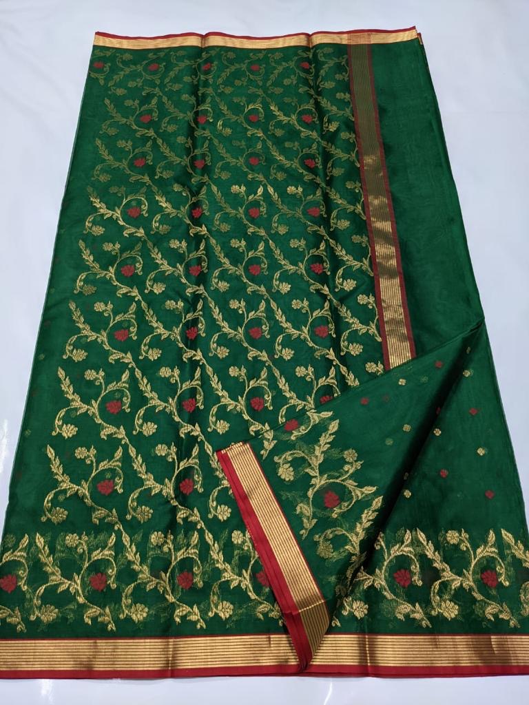 Green Small Border Panel Zaal Chanderi Handloom Saree