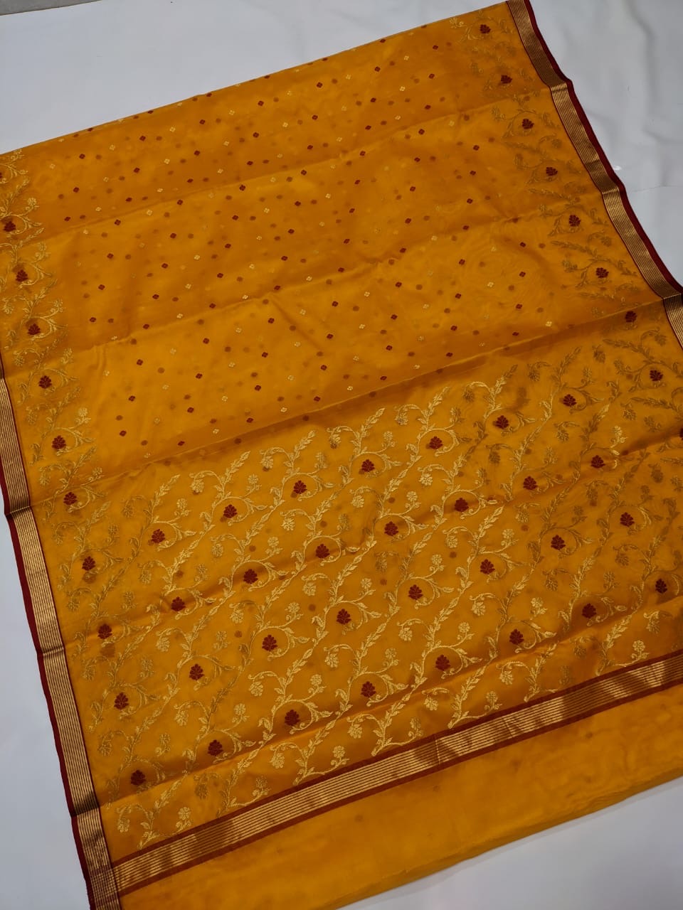 Kesari Yellow Kinar Border Zaal Chanderi Handloom Saree