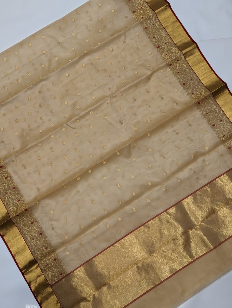 Chanderi Beige Handloom Hand Border Saree