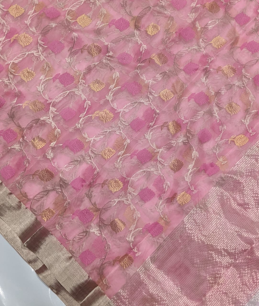 Pink All Over Zaal Chanderi Handloom Saree
