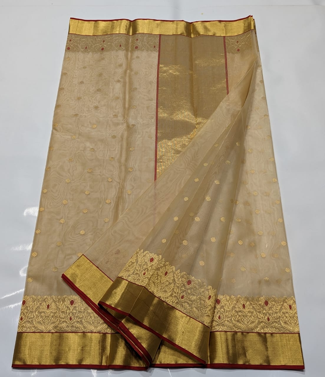 Chanderi Beige Handloom Hand Border Saree