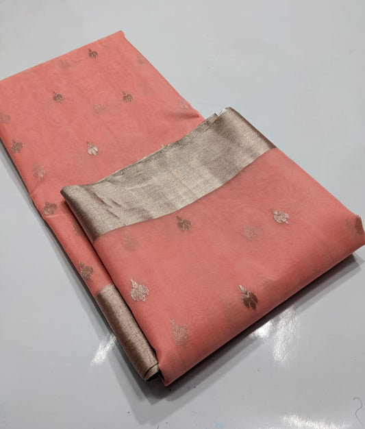 Peach Chanderi Handloom Saree