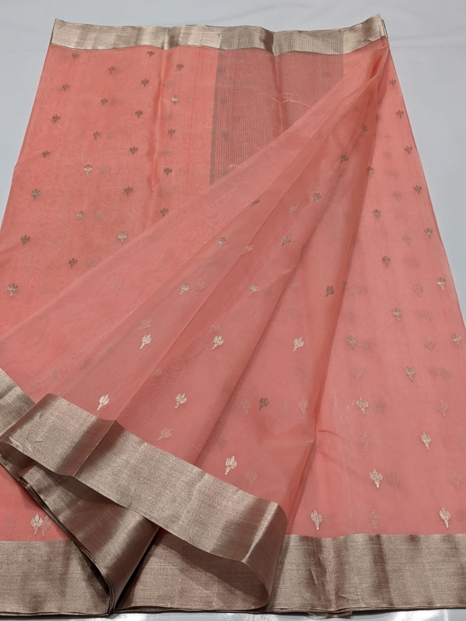 Peach Chanderi Handloom Saree