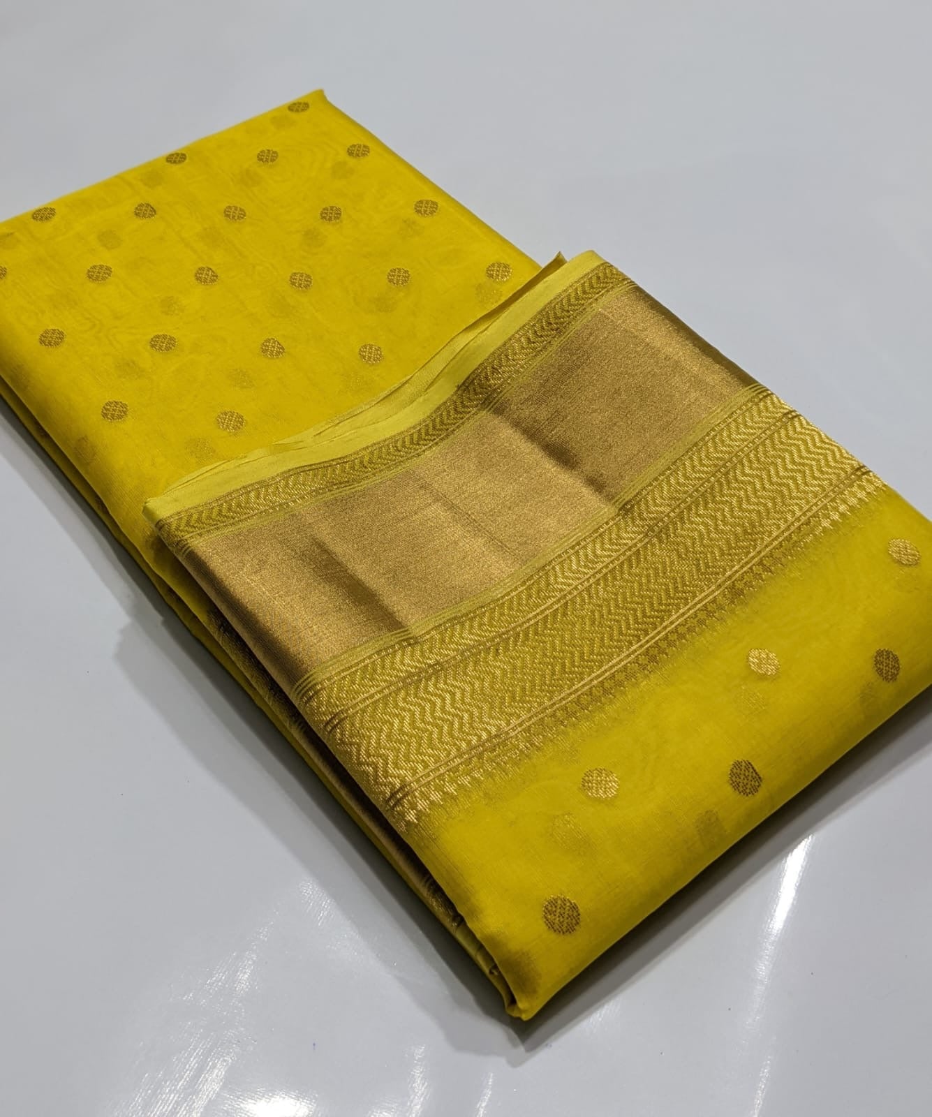 Chanderi Yellow Hand Border Saree