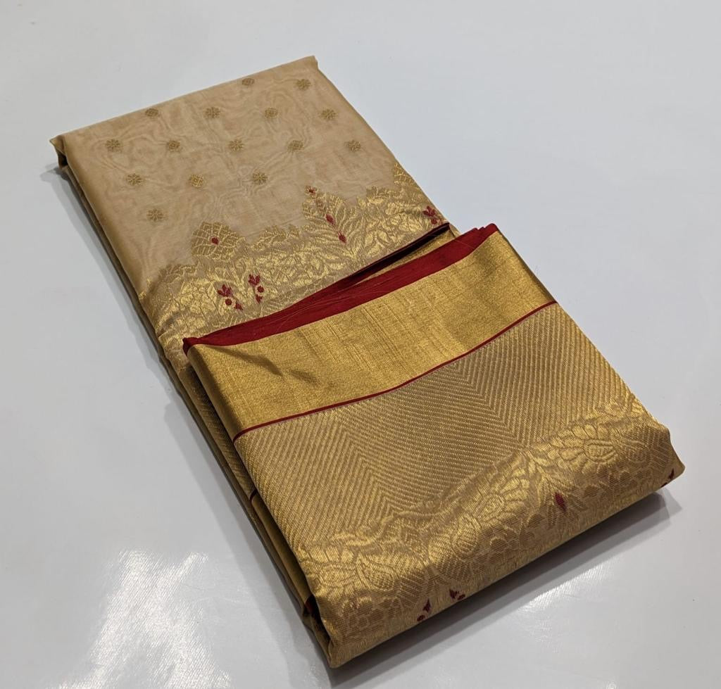 Beige Mina kari Hand Border Chanderi Handloom Saree