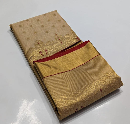 Beige Mina kari Hand Border Chanderi Handloom Saree