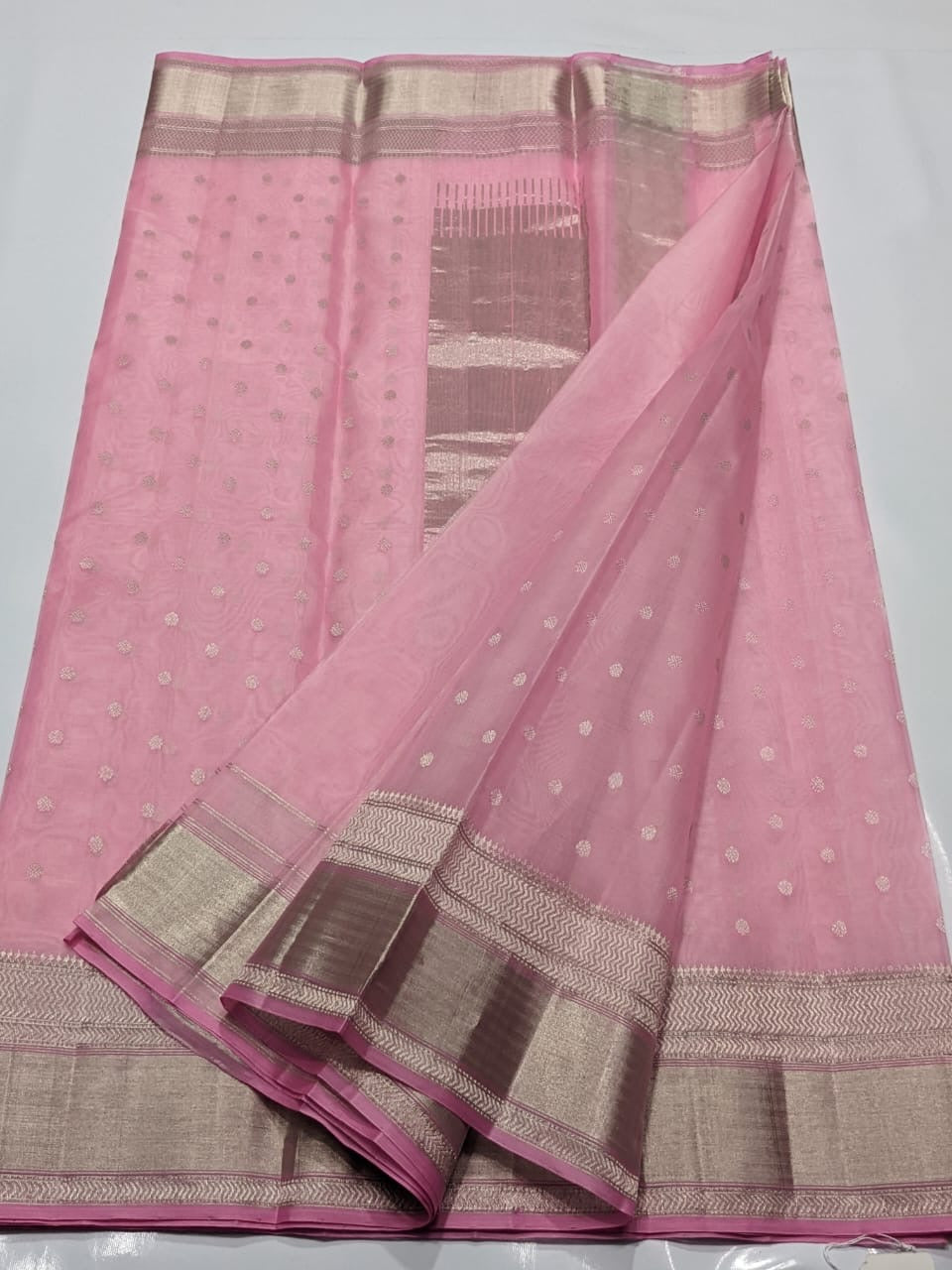 Chanderi Pink Hand Border Saree