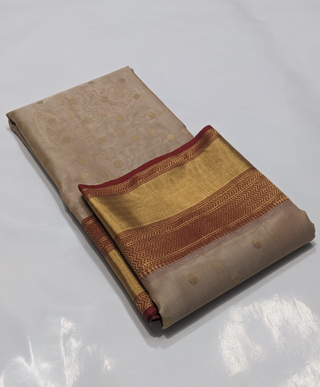 Chanderi Hand Border Beige Saree