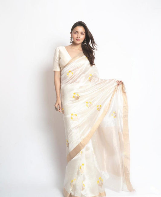 White Alia Bhatt Minakari Buta Saree