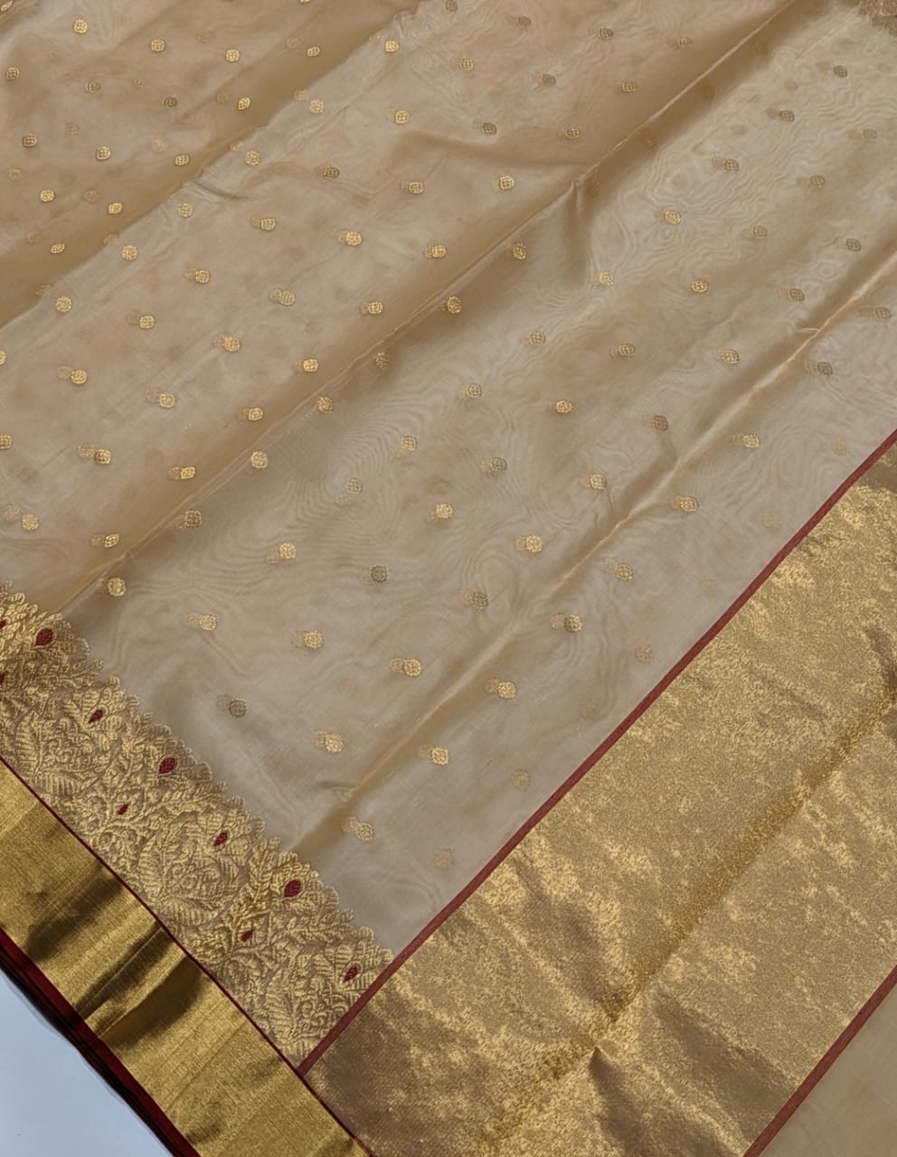 Chanderi Beige Handloom Hand Border Saree