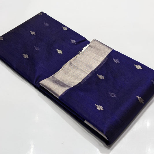 Navy Blue Chanderi Handloom Saree