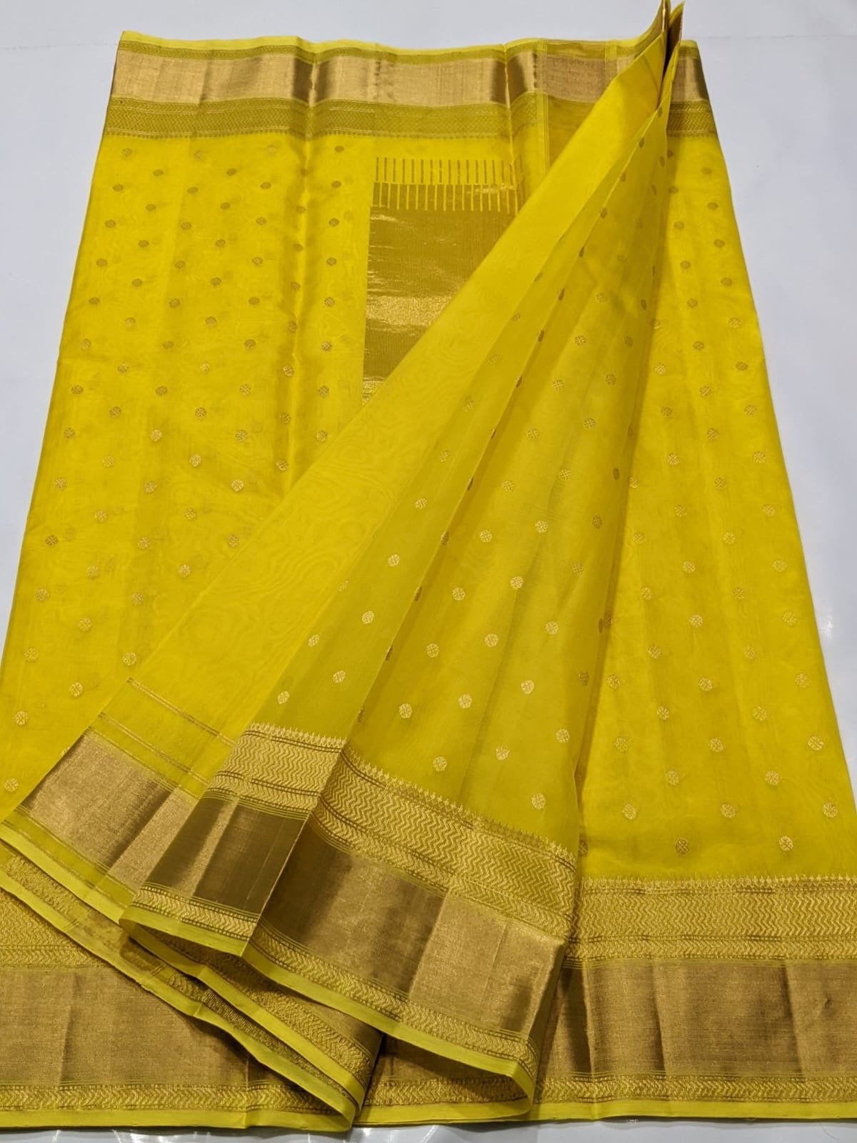Chanderi Yellow Hand Border Saree