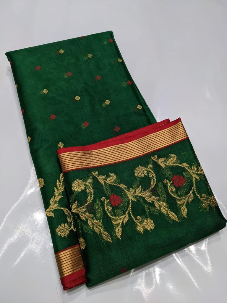 Green Small Border Panel Zaal Chanderi Handloom Saree