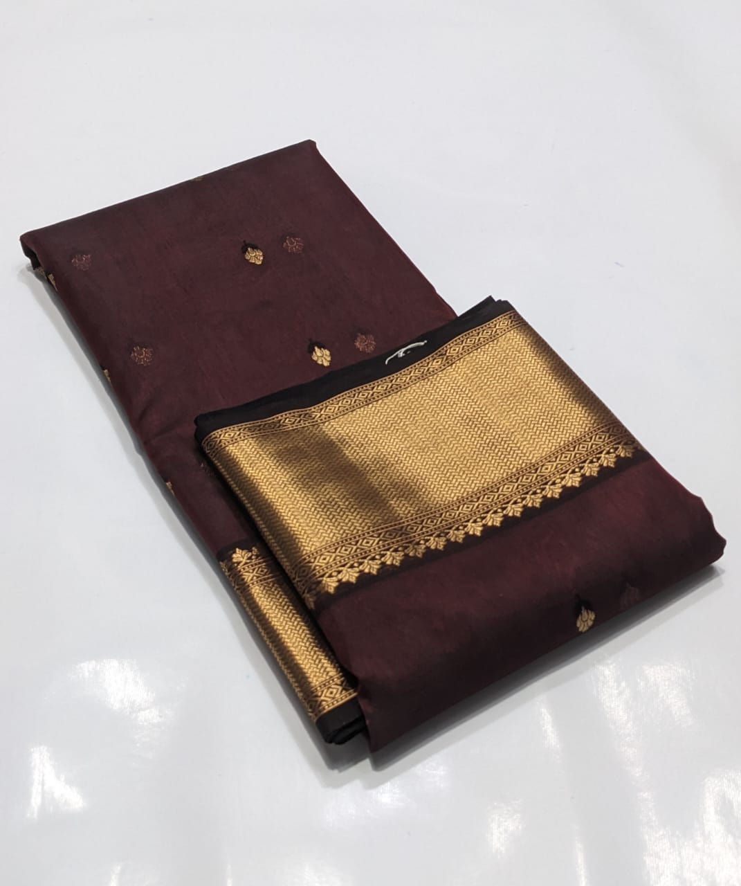 Brown Chanderi Double Buti Handloom Saree